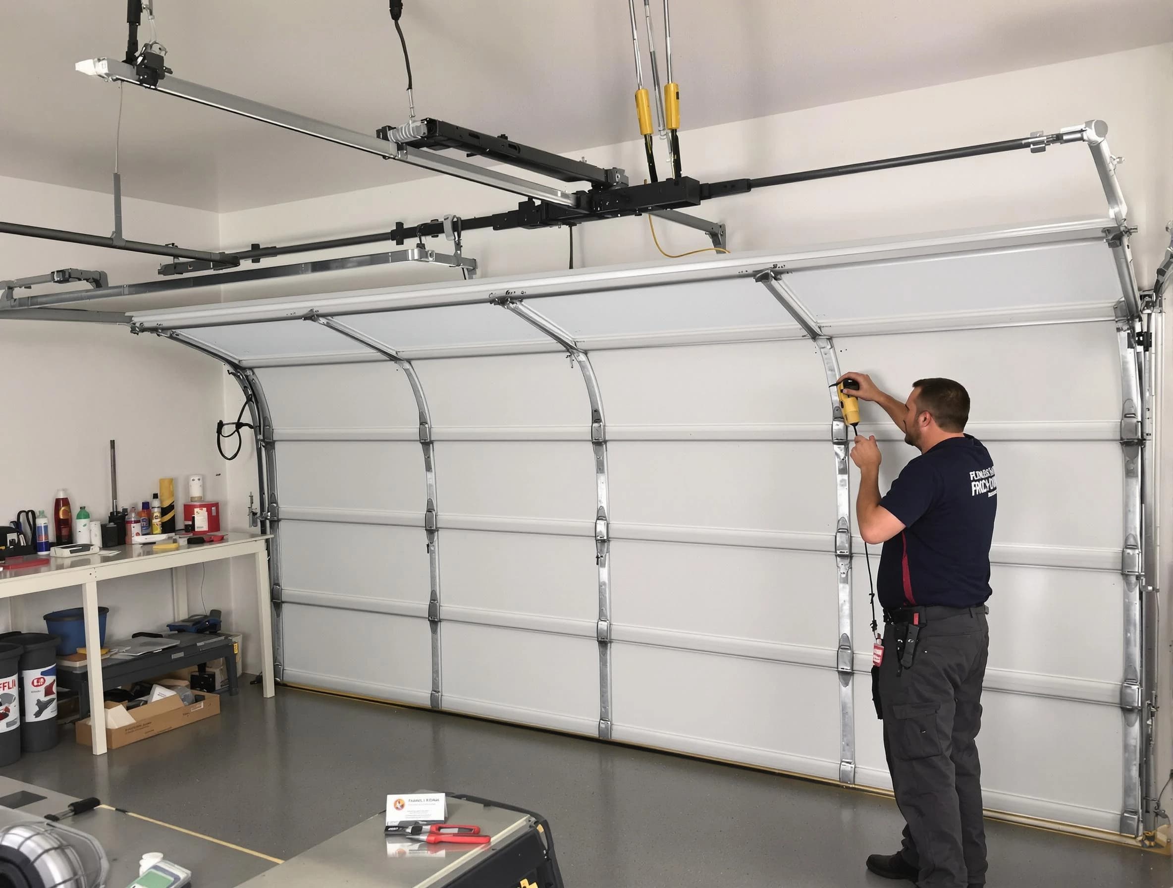 Hillside Garage Door Repair certified technician performing overhead door system repair in Hillside