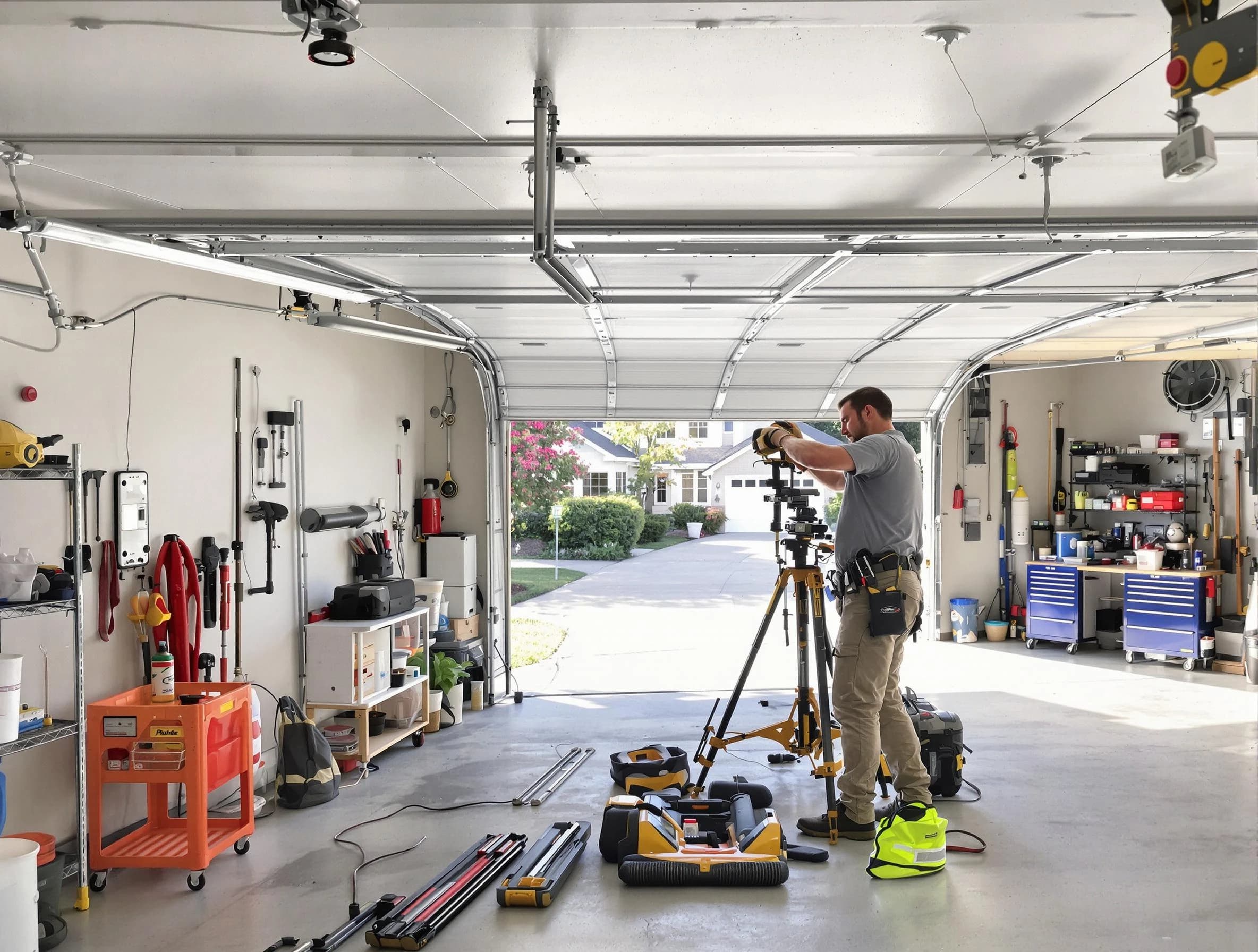 Hillside Garage Door Repair specialist performing laser-guided track alignment in Hillside
