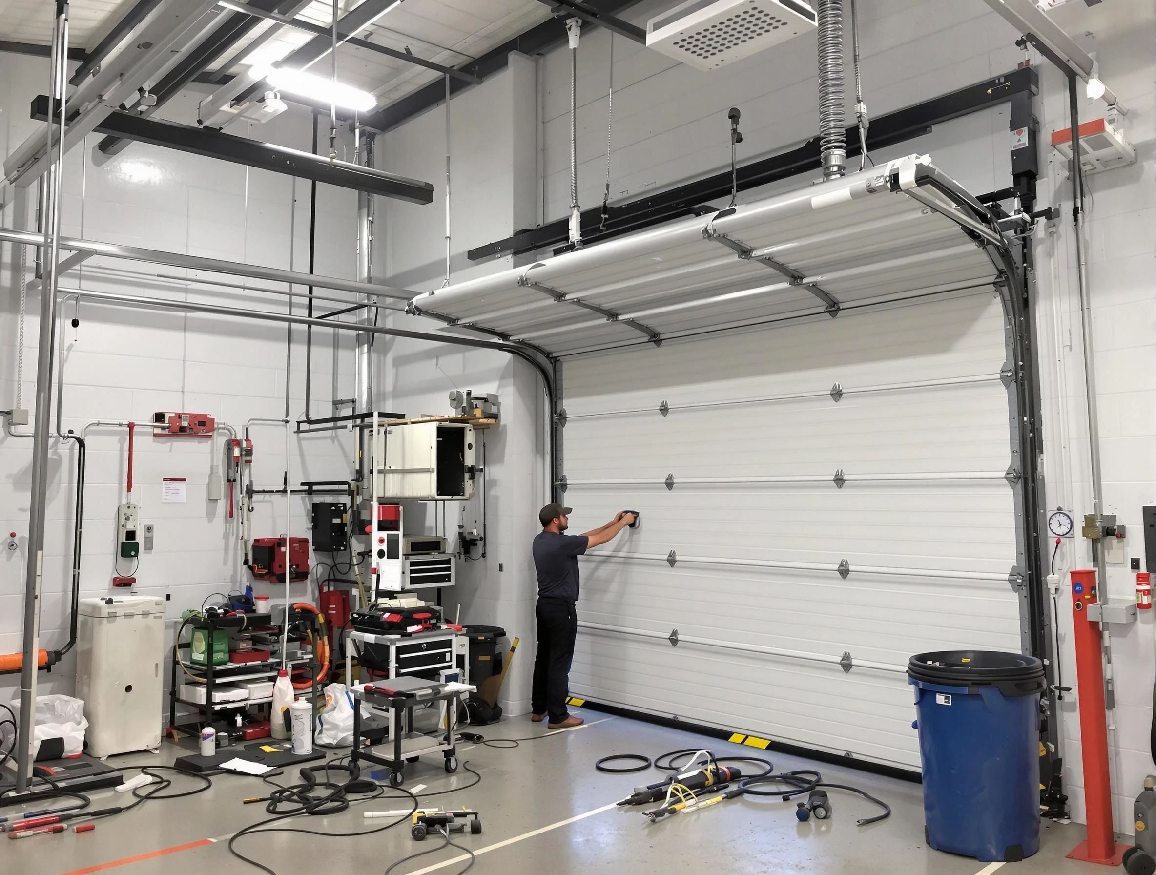 Hillside Garage Door Repair certified technician performing commercial door repair at a Hillside business facility