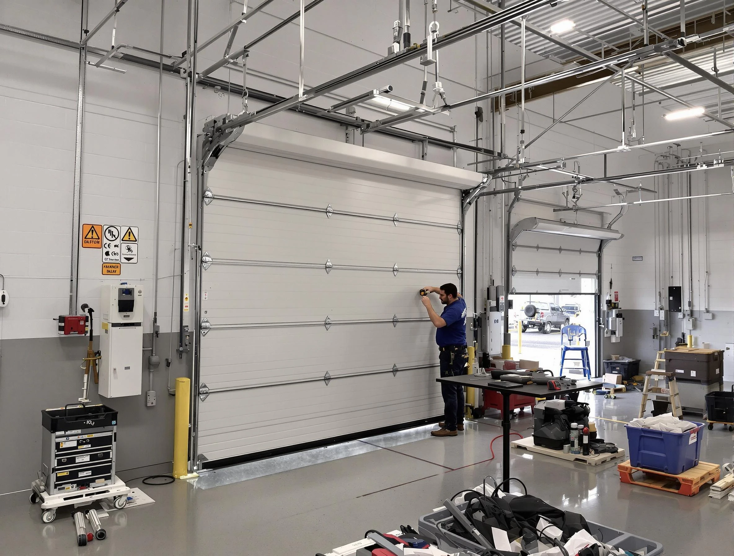 Commercial garage door repair being performed by Hillside Garage Door Repair expert in Hillside