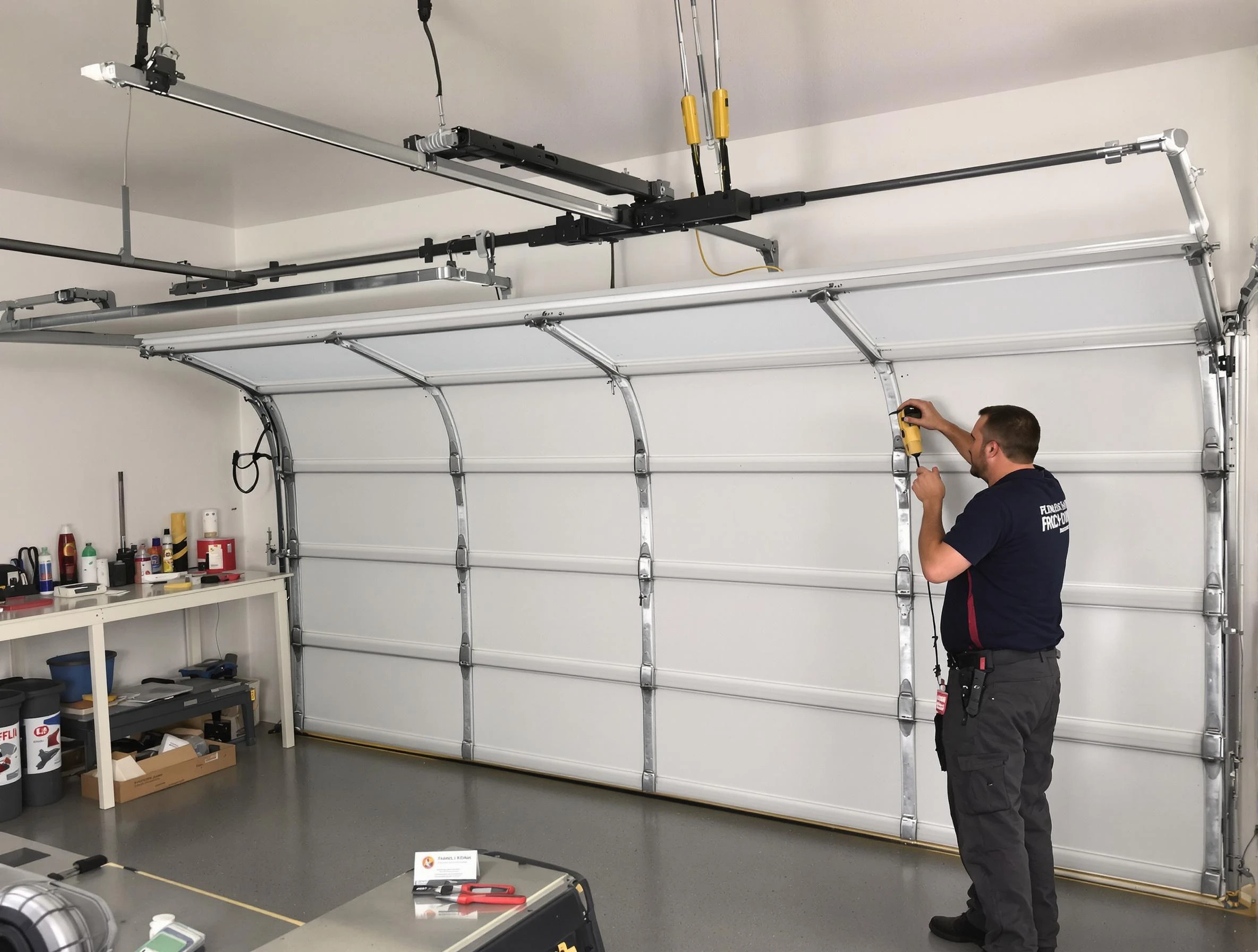 Hillside Garage Door Repair certified technician performing overhead door system repair in Hillside